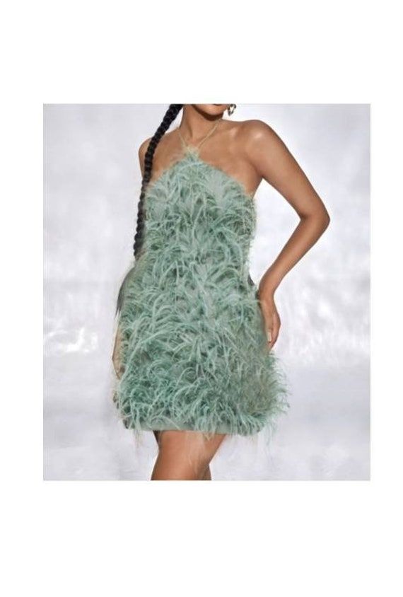 Evening Feather Trim Mini Dress For Prom, Evening Mini Dress With Feather Trim For Prom, Elegant Strapless Feathered Mini Dress, Elegant Strapless Mini Dress With Feathers, Chic Strapless Mini Dress With Feathers, Strapless Feather Mini Dress For Cocktail, Strapless Mini Dress With Feathers For Cocktail, Strapless Cocktail Mini Dress With Feathers, Strapless Feathered Mini Dress For Cocktail