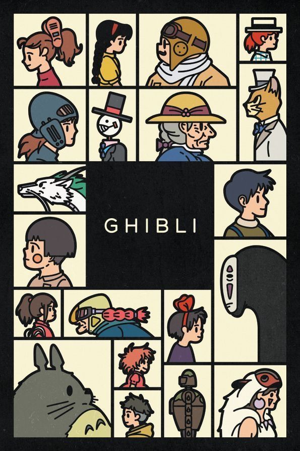 an advertisement for ghibli with many different characters