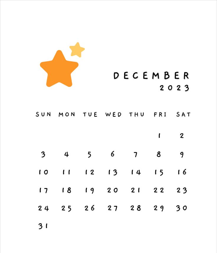 a calendar with the date for december 2013 and stars on it, as well as an orange star