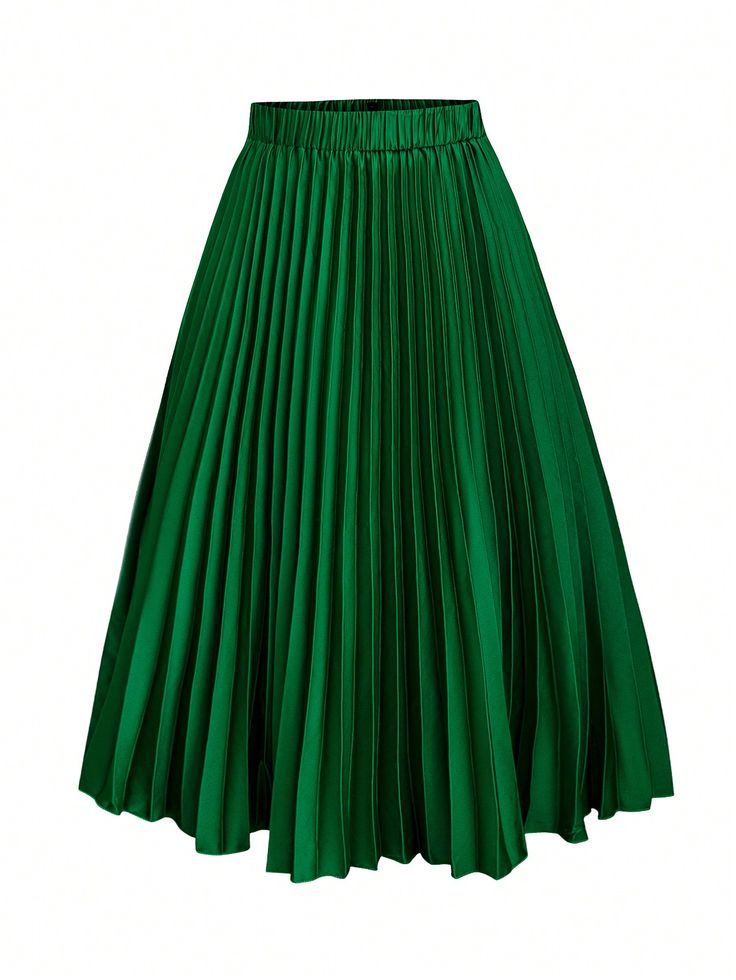 Plus Women Solid Pleated Skirt Green Casual   Woven Fabric Plain Pleated Non-Stretch  Women Plus Clothing, size features are:Bust: ,Length: ,Sleeve Length: Green Pleated Skirt, Bandana Hairstyles, Women Outfit, Plus Size Skirts, Women Maxi, Green Skirt, Kids Beachwear, Flare Skirt, Nyx