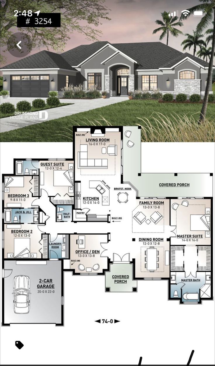 the floor plan for this modern home is very large and has two master suites on each side