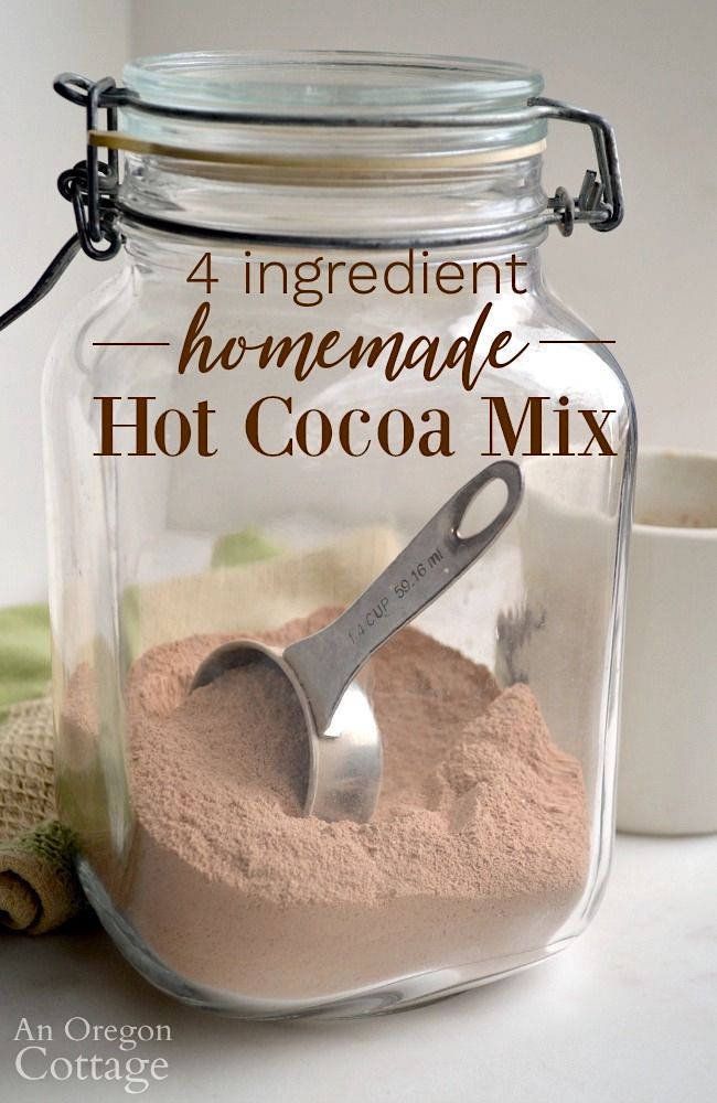 a glass jar filled with hot cocoa mix