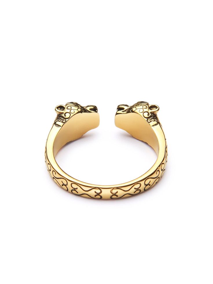 Panther Ring in Stainless Steel with Vintage Gold Plating Product Code: MRING_078 Designer's Notes Uniquely handcrafted from strong stainless steel with a masculine vintage gold plating, this one-of-a-kind panther ring will add a statement to all your looks. Wear it solo or stacked! Please note that all our pieces are crafted by hand and one-of-a-kind, and may therefore vary slightly in size, shape, and color. Panther Ring, Semi Precious Beads, Men's Jewelry Rings, Mens Gold, Mens Jewelry Bracelet, Animal Jewelry, Heart Jewelry, Birthstone Jewelry, Inspirational Gifts