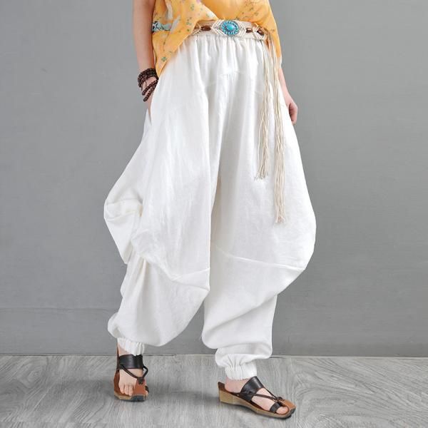 Comfortable, One of Kind. Harem online shop,|Holiday|Linen|Solid Color|Full Length|Elastic|Harem|Female|Red|White|M|L|Summer|Hand Wash White Harem Pants, White Linen Pants Women, Draped Pants, Long Summer Pants, Long Linen Pants, Linen Ankle Pants, Summer Linen Pants, Linen Harem Pants, Casual Linen Pants