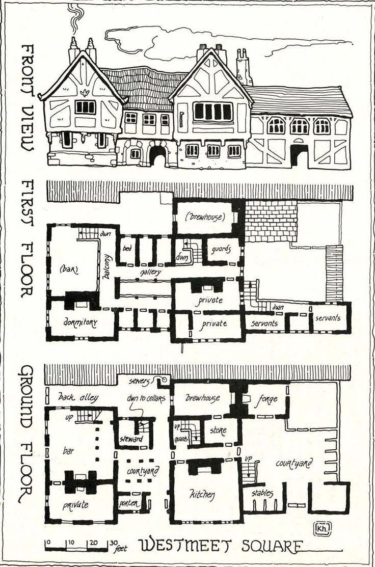 an old house with two floors and three stories on the first floor, in black and white