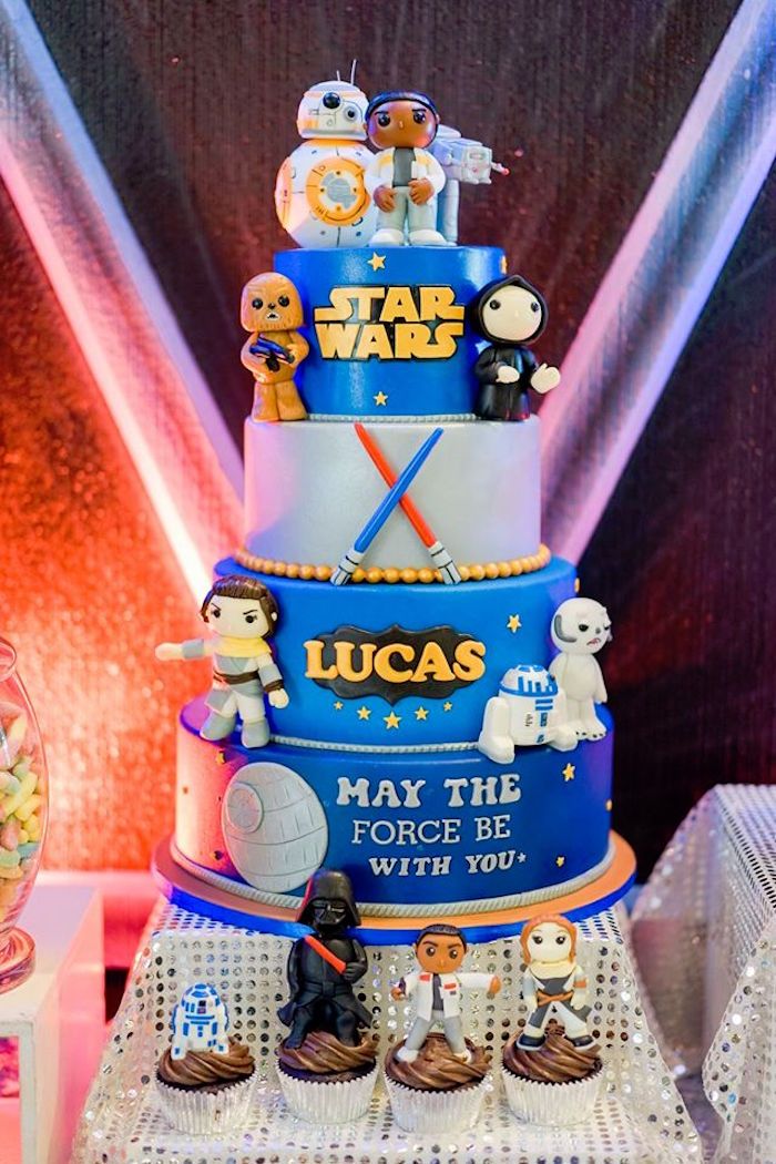 a star wars themed birthday cake on display