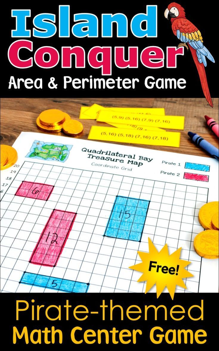 the island conquer area and perimeter game is shown in this image with text that reads pirate - themed math center game