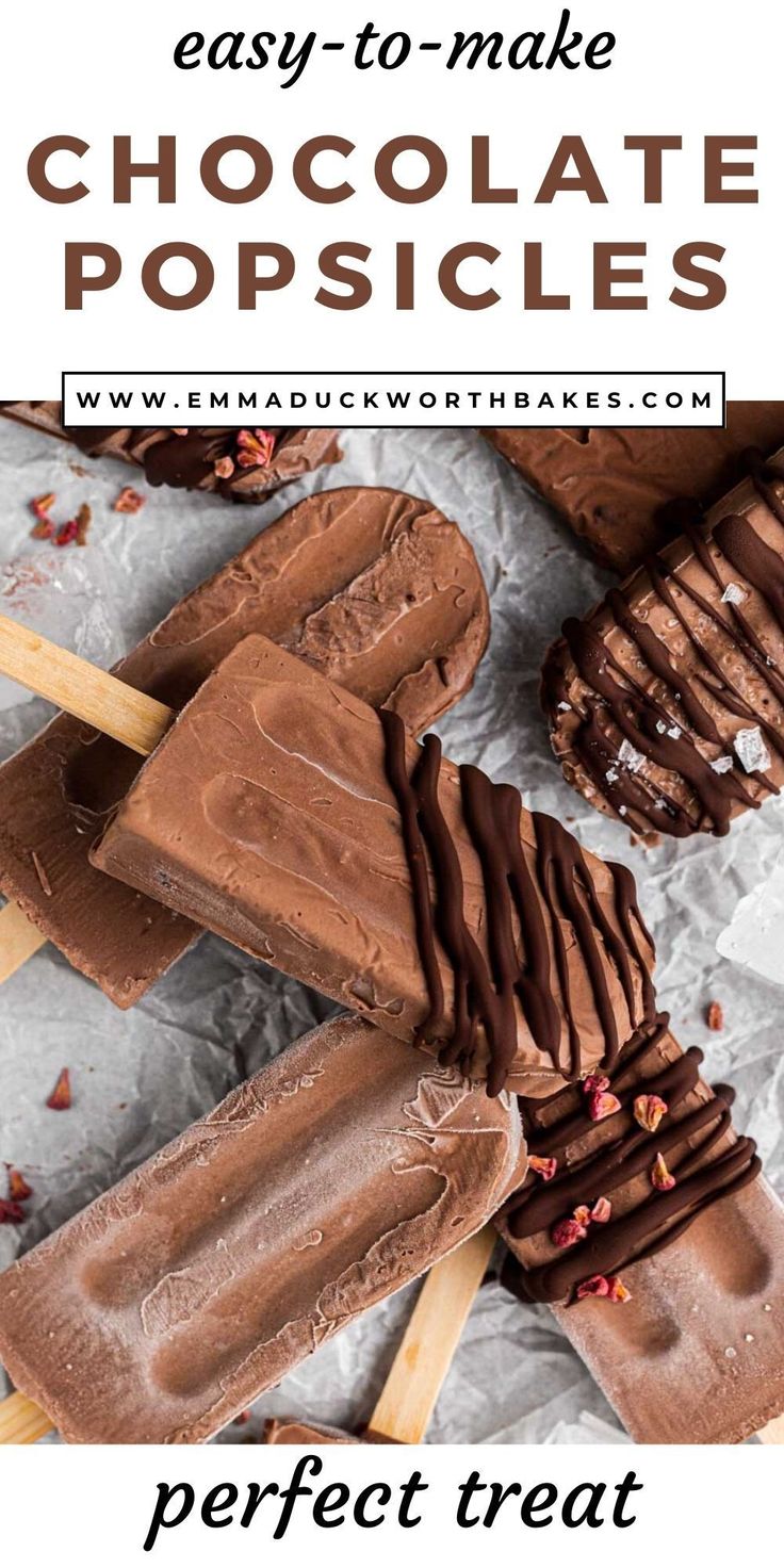 chocolate popsicles with text overlay that says easy to make chocolate popsicles