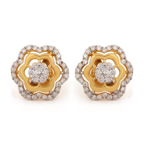 ⚫ This earrings made with natural diamonds in solid 14k yellow gold,⚫ Solid 14k Yellow Gold Stud Earrings Pave Diamond Jewelry⚫ Stud Earrings, Gold Earrings, Diamond Earrings, Fine Jewelry, Handmade Earrings⚫ Special customize for mother's day, Anniversary, Birthday Gift, Valentine, Mother's Day Christmas. ⚫ Item Details:Gross Weight:- 3.732 Grams14k Yellow Gold Weight:- 3.596 GramsDiamond Weight:- 0.68 Ct.Item Size:- 13 x 12 MMItem SKU:- AEOS-2010Please let us know if you required in other gems Yellow Gold Flower-shaped Earrings For Anniversary, Anniversary Yellow Gold Flower Shaped Earrings, Yellow Gold Round Flower Earrings For Anniversary, Gold Diamond Flower Earrings For Anniversary, Gold Flower-shaped Diamond Earrings For Anniversary, Anniversary Yellow Gold Flower Earrings With Diamond Accents, Gold Diamond Flower Earrings For Wedding, Anniversary Yellow Gold Flower-shaped Diamond Earrings, Yellow Gold Flower Shape Cluster Earrings For Wedding