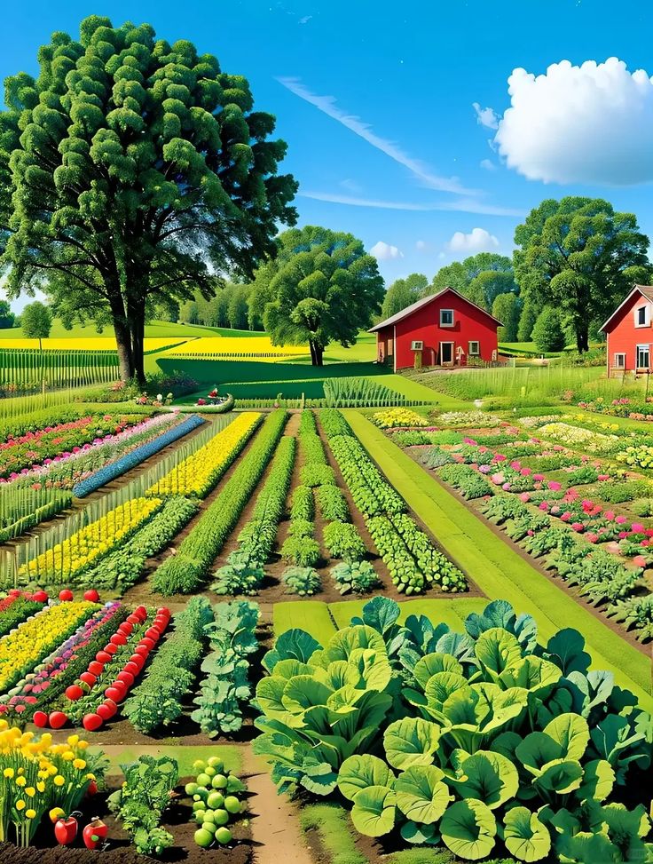 a garden with lots of different types of flowers and plants in the middle of it