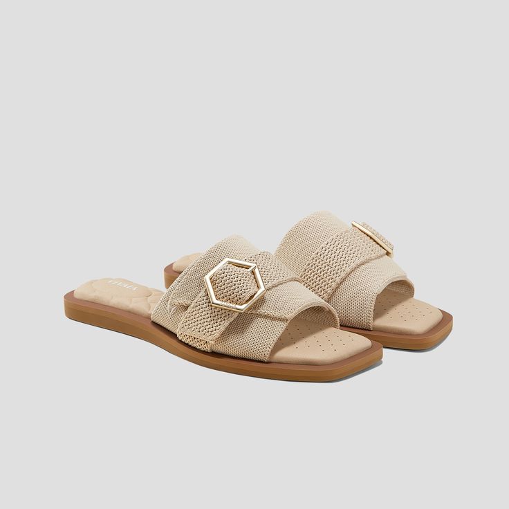 Pillow Top Slide Sandal (Micah), ALMOND, EU35 Modern Beach Sandals With Textured Sole, Modern Woven Sole Sandals For Summer, Chic Sandals With Removable Insole For Summer Outings, Modern Sandals With Woven Sole For Summer, Flat Sandals With Woven Sole For Day Out, Comfortable Sand-colored Summer Sandals, Modern Sandals With Woven Sole And Slip-on Design, Modern Slip-on Sandals With Woven Sole, Chic Sandals With Textured Footbed For Summer Outings