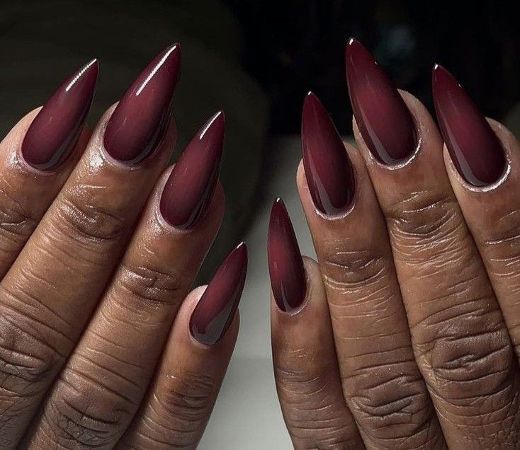 Burgundy Acrylic Nails, Classy Almond Nails, Deep Red Nails, November Nails, Airbrush Nails, Her Nails, Work Nails, Simple Acrylic Nails, Shiny Nails