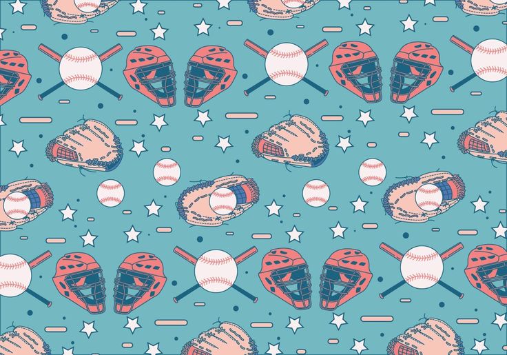 a baseball and glove pattern on a blue background