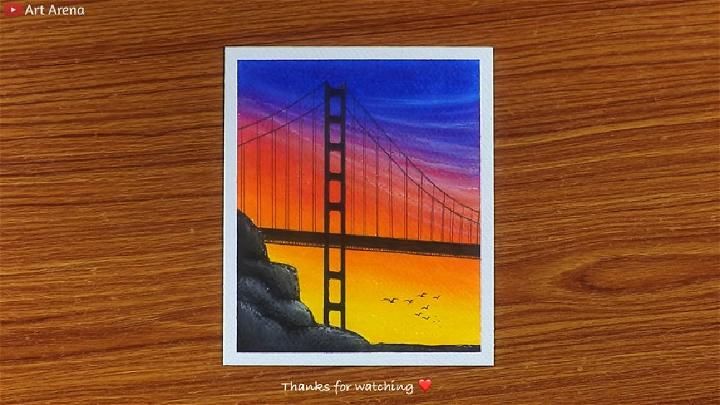 the golden gate bridge in san francisco is painted with acrylic paint on wood