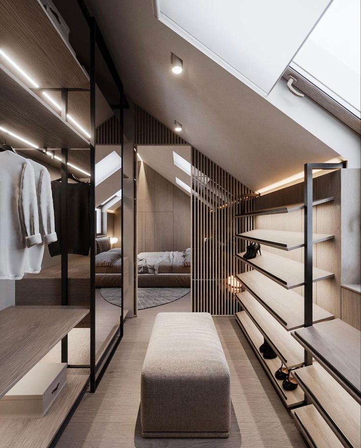 a room with some shelves and shoes on the floor