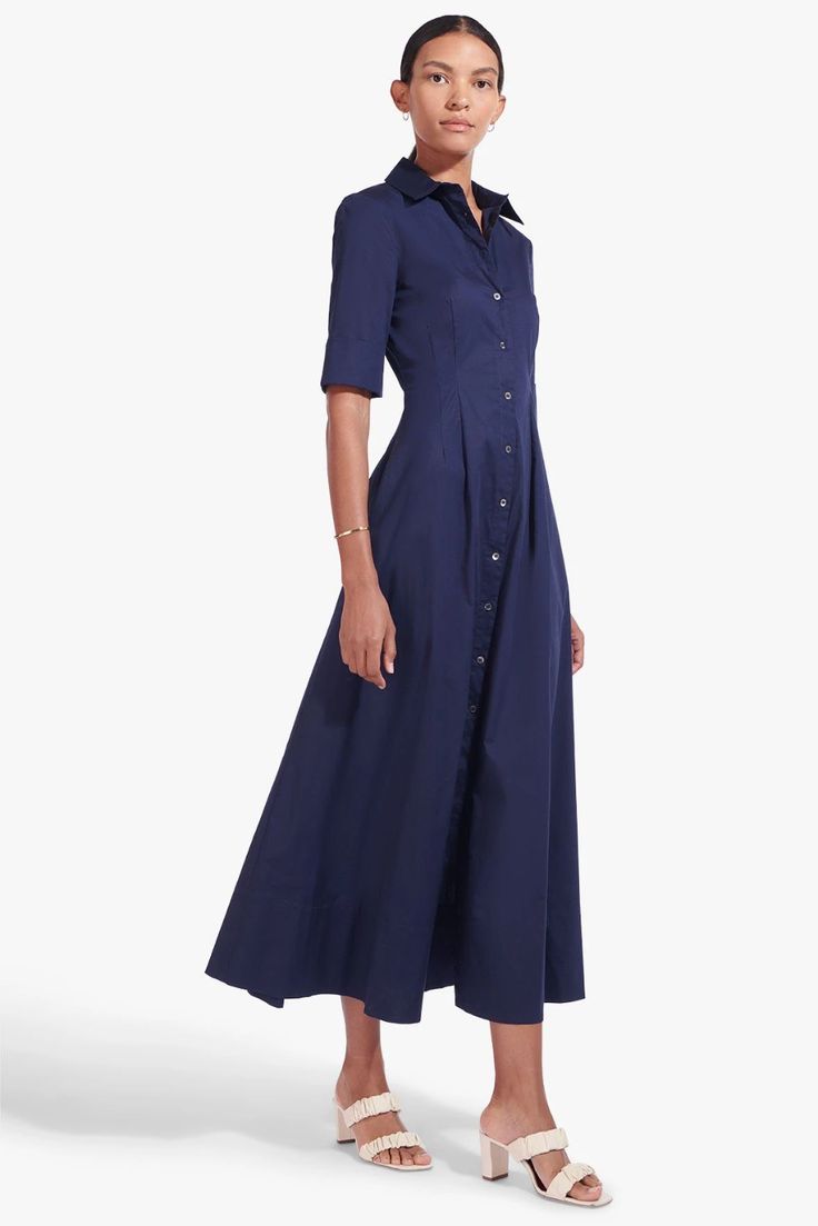 STAUD JOAN MAXI DRESS NAVY Staud Dress, Dresses Wedding Guest, Maxi Shirts, Maxi Dress Navy, Maxi Shirt Dress, Wedding Guest Dresses, Dresses Black, Black Dresses, Full Skirt