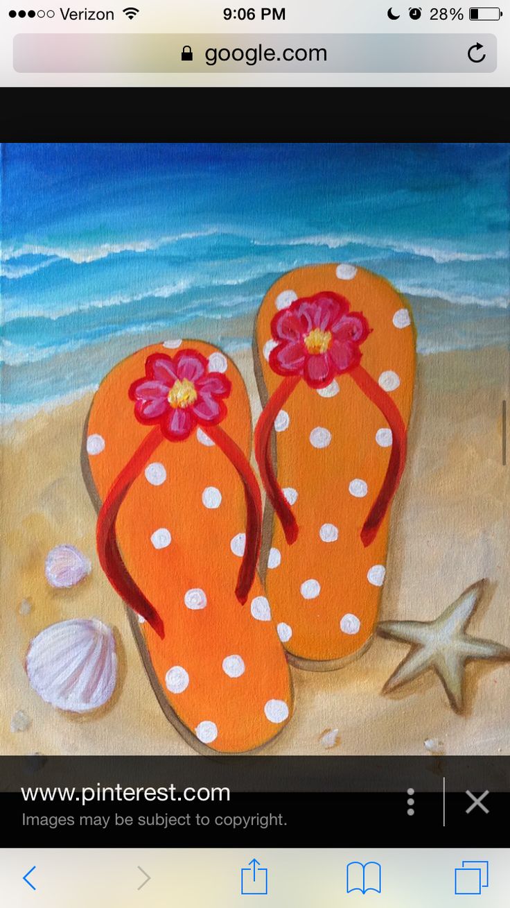 an image of a pair of flip flops on the beach with shells and starfish