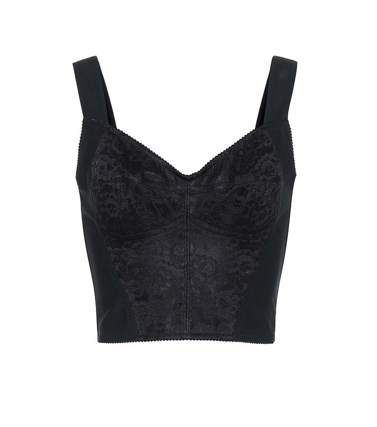 Dolce & Gabbana - Lace-trimmed jacquard bustier - Allow Dolce & Gabbana to usher boudoir-inspired silhouettes into your wardrobe with this black bustier. Crafted in Italy from form-fitting jacquard, it's detailed with intricate lace trim for elevated feminine appeal. Show off its sweetheart neckline with a low-cut blazer. seen @ www.mytheresa.com Bustier Top Outfits Classy, Bustier Top Outfits, Black Bustier Top, Black 80s, Silk Bodysuit, Lace Bustier Top, Cut Blazer, Top Bustier, Black Bustier