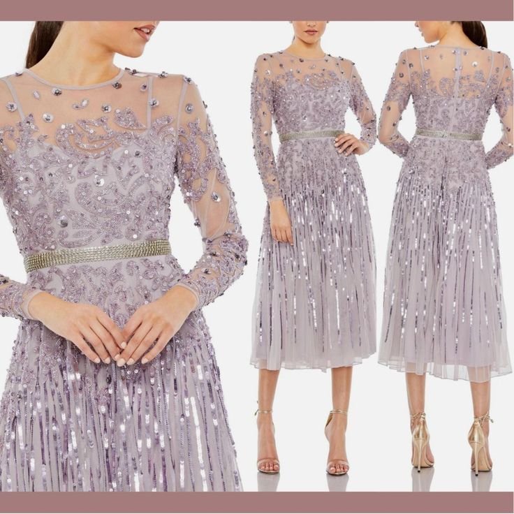 Nwt $598 Mac Duggal [ 18 ] Illusion High Neck Long-Sleeve Tea Length Dress S885 Mac Duggal Hand Embellished Mesh Overlay; 100% Polyester Lining Partially Lined Bodice; Fully Lined Skirt; Semi-Sheer Unlined Sleeves Illusion High Neckline Long Sleeves Rhinestone Encrusted Waist Detail Concealed Back Zipper Available In Vintage Lilac (Light Purple) Style #93633 $598 _____________________________________________________________________ Offers Are Welcomed! Quick Ship Questions? Bundle & Ask! Check O Vintage Lilac, Tea Length Dress, Orange Midi Dress, Long Sleeve Evening Gowns, Purple Style, Mac Duggal Dresses, Long Sleeve Gown, Column Dress, Midi Sheath Dress