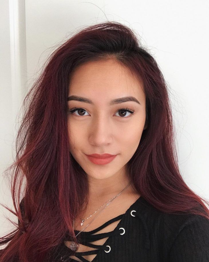 Asian Red Hair, Asian Hair Dye, Dark Burgundy Hair, Burgandy Hair, Hair Color Mahogany, Hair Color Plum, Hair 50, Reddish Brown Hair, Wine Red Hair