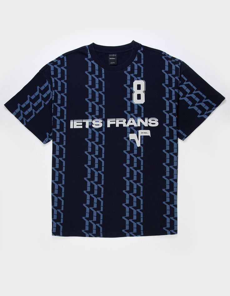 Iets Frans Sports Print Tee. Allover Print. Text Screened On Front. Crew Neck. Short Sleeve. 100% Cotton. Machine Wash. Imported. Tan Crew Neck Sporty T-shirt, Crew Neck Cotton Tops With Logo Pattern, Casual Cotton Tops With Logo Pattern, Navy Letter Print Athleisure Top, Navy Athleisure Top With Letter Print, Casual Monogram Print Crew Neck T-shirt, Crew Neck Tops With All Over Print For Sports, Monogram Print Graphic Tee For Streetwear, Crew Neck Monogram Graphic Tee