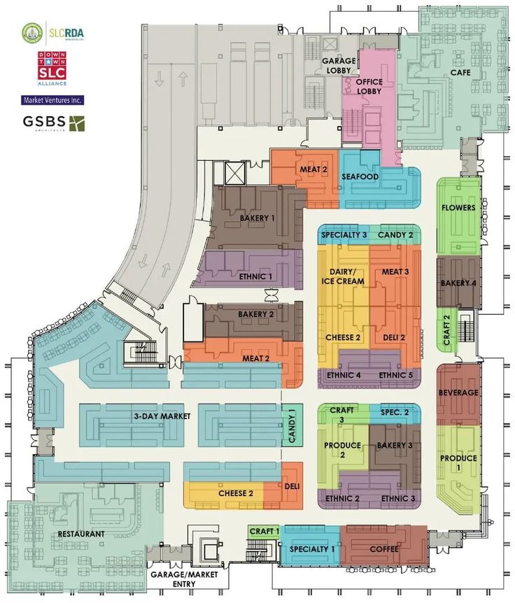 the floor plan for an office building with multiple floors and lots of seating areas in it