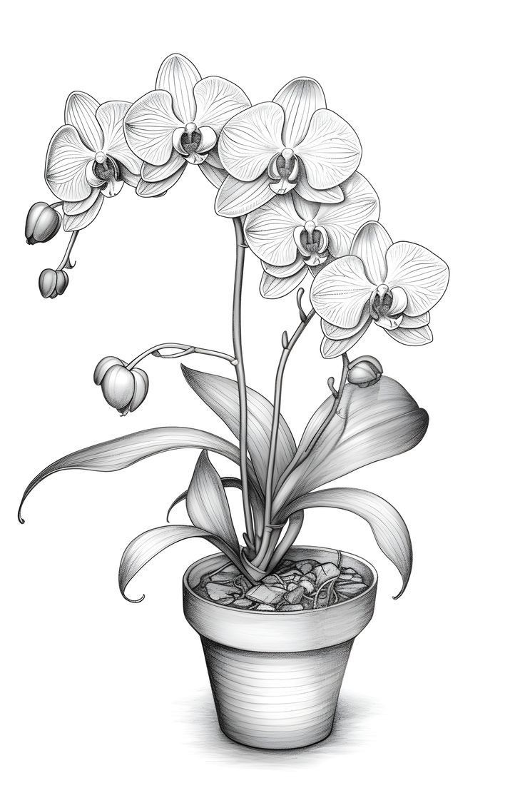 a drawing of a flower in a pot