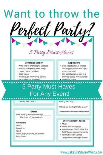 the 5 party must haves for any event with text that reads want to throw the perfect party?