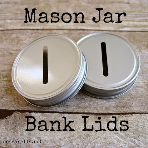 mason jar bank lids with the words mason jar on them and an image of two jars