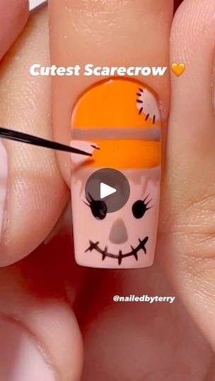 Scarecrow Nails Fall, Scarecrow Nail Art Designs, Scarecrow Nail Art, Scarecrow Nails Designs, Scarecrow Nails, Scarecrows Nails, November Nail Designs, Sunflower Nail Art, Halloween Manicure