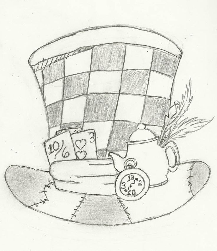 a drawing of a teapot with some cards in it