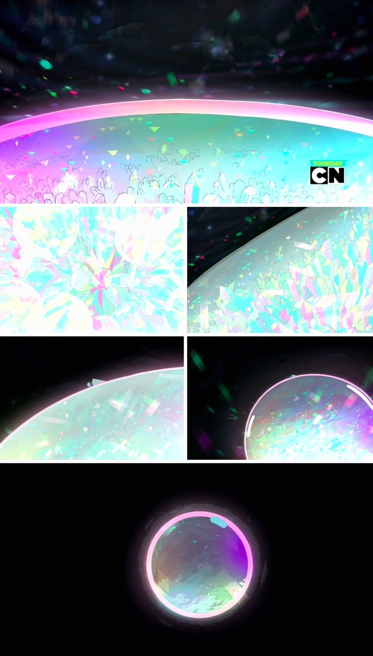 four different images of the inside of a circular object with light coming from it's center