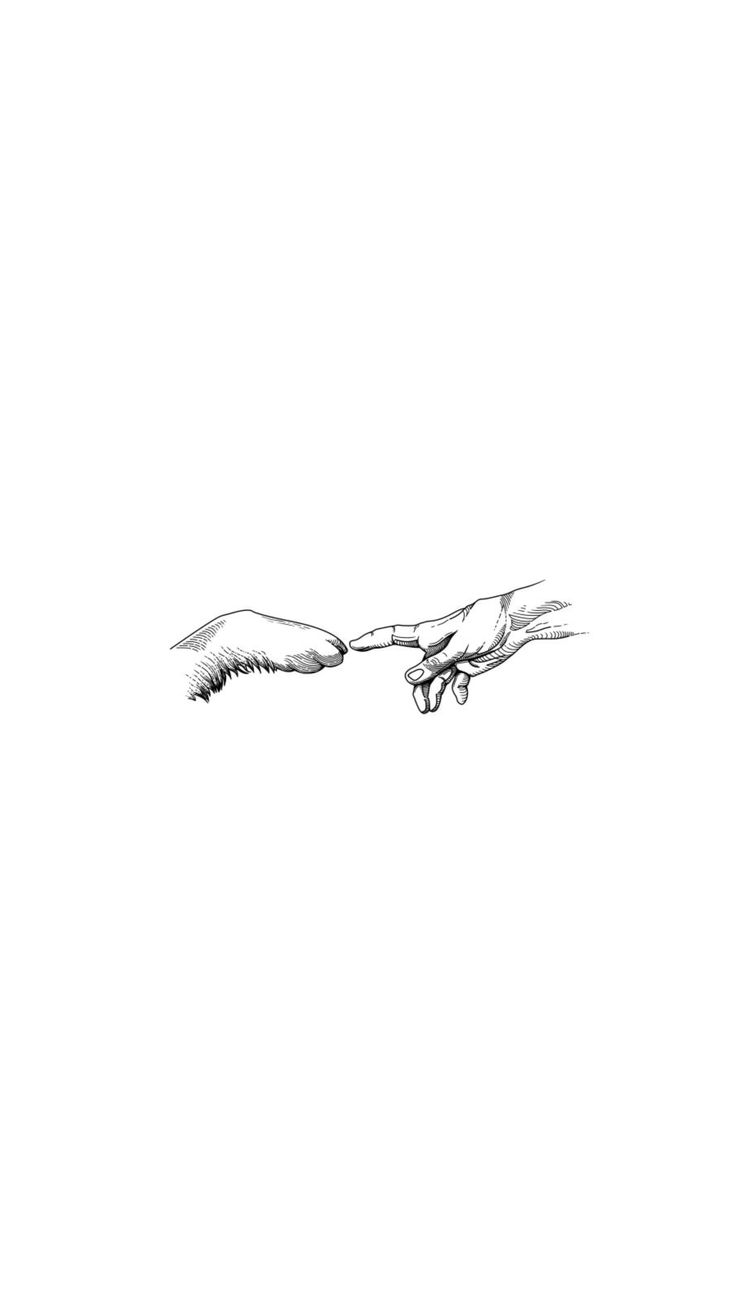 black and white drawing of two hands reaching for each other with their fingertipss together