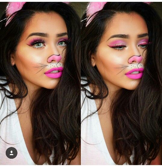 Pink Panther Makeup, Panther Makeup, Mac Twig Lipstick, Bunny Halloween Makeup, Mac Twig, Bunny Makeup, Bunny Diy, Meme Costume, Halloween Make-up Looks