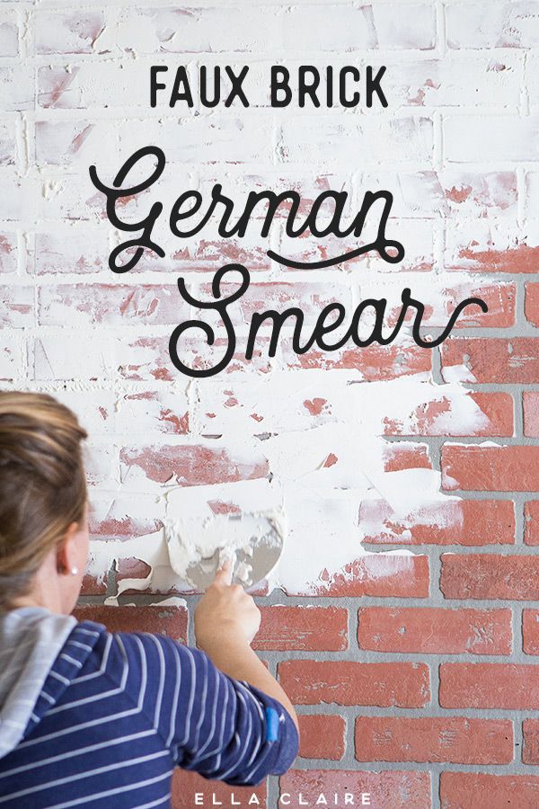 a young boy painting a brick wall with the words faux brick german smear on it