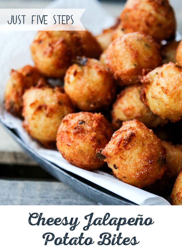 cheese jalapeno potato bites on a plate with the words just five steps