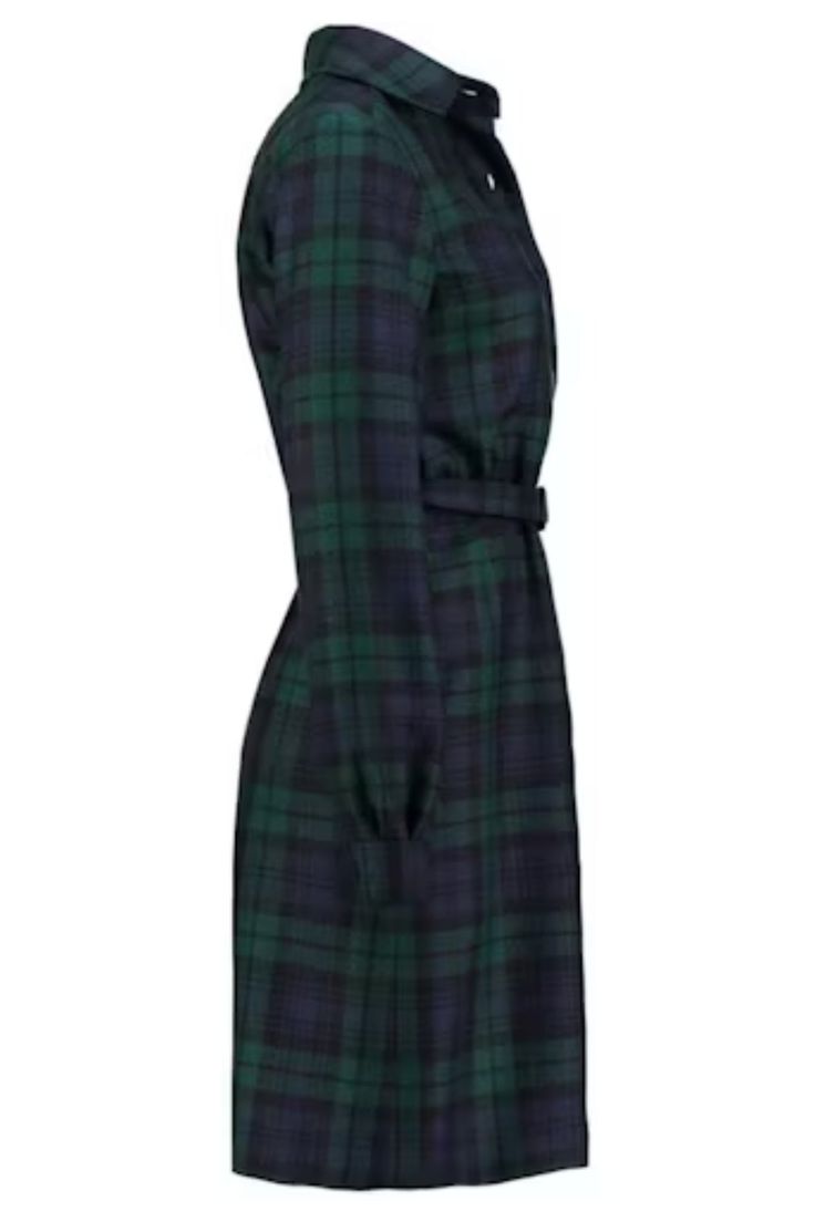 Tartan Shirt Dress The Tartan Shirt Dress combines classic charm with modern versatility, tailored to fit your unique measurements for a chic silhouette that suits any occasion. Made from high-quality acrylic-wool fabric, it features the iconic tartan pattern, ensuring you stand out whether at a casual or formal event. With a fully lined interior and invisible zip fastening at the back, this dress is as comfortable as it is stylish. The button-down front and adjustable belt accentuate your waist Preppy Long Sleeve Dresses For Fall, Preppy Fitted Dresses For Work, Fitted Business Dresses For Fall, Classic Fitted Fall Dresses, Casual Plaid Office Dress, Classic Fitted Dresses For Fall, Elegant Fitted Plaid Dress, Fitted Collared Shirt Dress For Business Casual, Preppy Fall Workwear Dresses