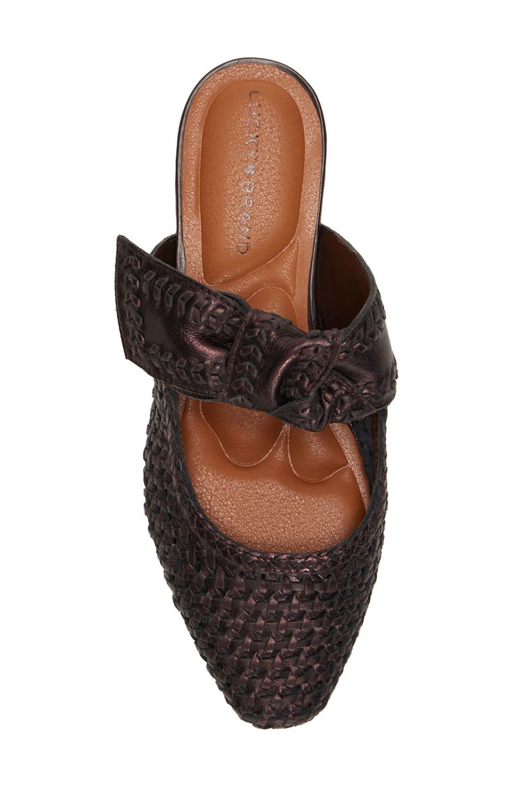 Woven composition and a knotted strap make this mule a sophisticated standout for any day of the week. Leather upper/textile lining/synthetic sole Imported Studded Clogs, Woven Shoes, Platform Clogs, Woman Weaving, Day Of The Week, Leather Mules, Womens Clogs, Anniversary Sale, Leather Slip Ons