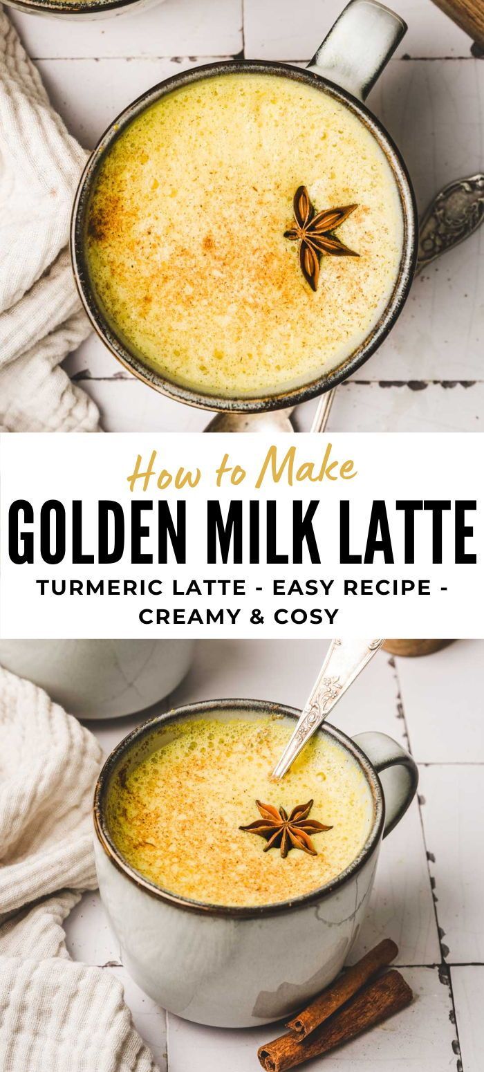 two bowls filled with golden milk latte on top of a white tile countertop