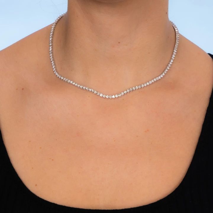 Handmade in New York of polished 14k white gold, CAPUCELLI's Tennis necklace showcases a delicate box chain embellished with dozens of shimmering white diamonds.Beautiful Diamond Tennis Necklace. A staple in your jewelry collection. Handmade in New York City of polished 14k white gold. This tennis necklace showcases a Diamond Tennis Necklace, 14k Yellow Gold Necklace, White Gold Necklaces, Tennis Necklace, Rose Gold Necklace, Box Chain, White Diamonds, Jewelry Lover, Pendant Earrings