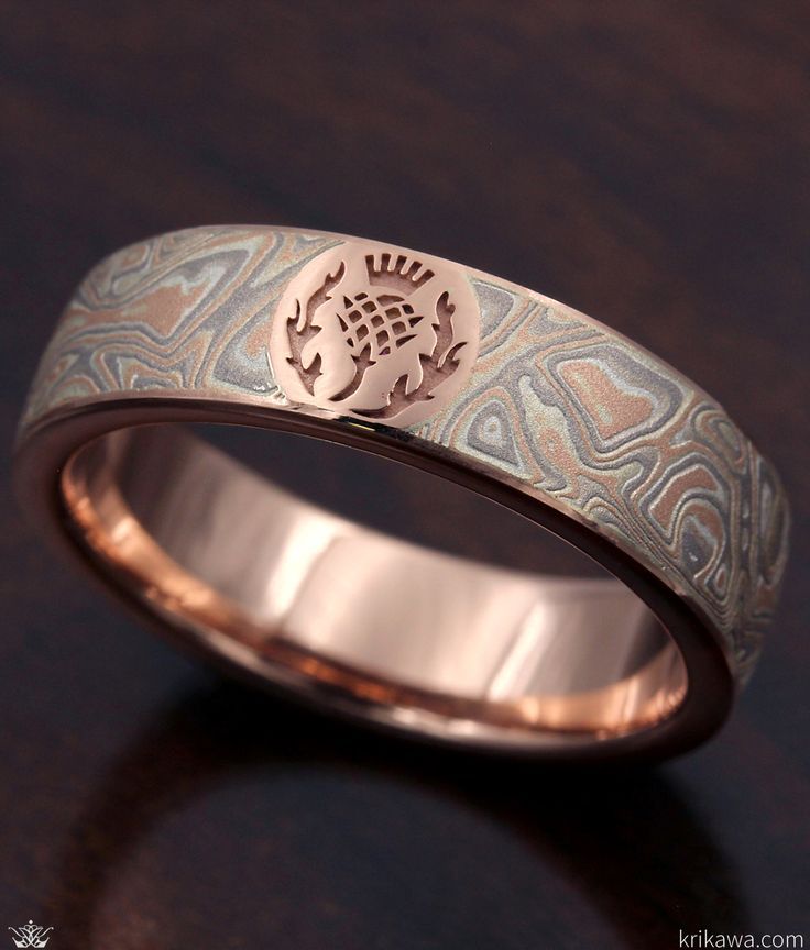 Etched Symbol Mokume Wedding Band - 14k Rose Gold & Family Crest Etch Rose Gold Mens Wedding Band, Mens Wedding Bands Unique, Groom Ring, Family Rings, Mokume Gane, Wedding Rings Rose Gold, Rose Gold Wedding Bands, Wedding Rings Unique, Mens Band