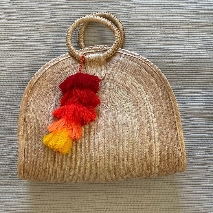 Brand New Straw Beach Bag With Multi Colored Pom Pom Attached. Super Cute And Perfect For The Pool/ Beach. Casual Red Straw Bag For The Beach, Red Tote Beach Bag For Vacation, Red Summer Beach Bag For Vacation, Bohemian Red Beach Bag For Summer, Red Bohemian Beach Bag For Summer, Red Casual Beach Bag For Vacation, Casual Red Beach Bag For Vacation, Bohemian Red Bags For Beach, Casual Red Woven Beach Bag