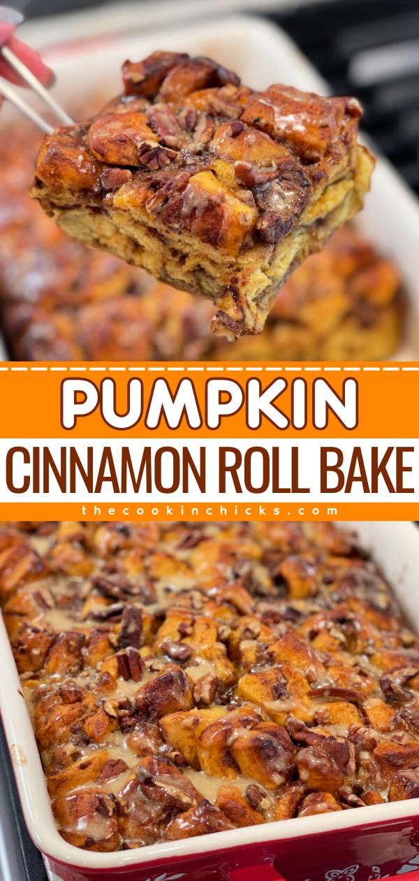 Want more pumpkin recipes for breakfast? This simple fall recipe lets you have an easy Pumpkin Cinnamon Roll Bake! Made with pumpkin rolls, a delicious mixture, and a glaze on top, you'll love every bite of this cinnamon roll casserole! No Knead Pumpkin Cinnamon Rolls, Pumpkin Cinnamon Roll Monkey Bread, Canned Cinnamon Roll Desserts, Cinnamon Rolls And Pumpkin Pie Filling, Dump And Bake Pumpkin Cinnamon Roll, Pumpkin Pie Casserole Recipe, Grands Pumpkin Spice Rolls, Dump And Bake Pumpkin Cinnamon Roll Casserole, Punkin Roll Recipe