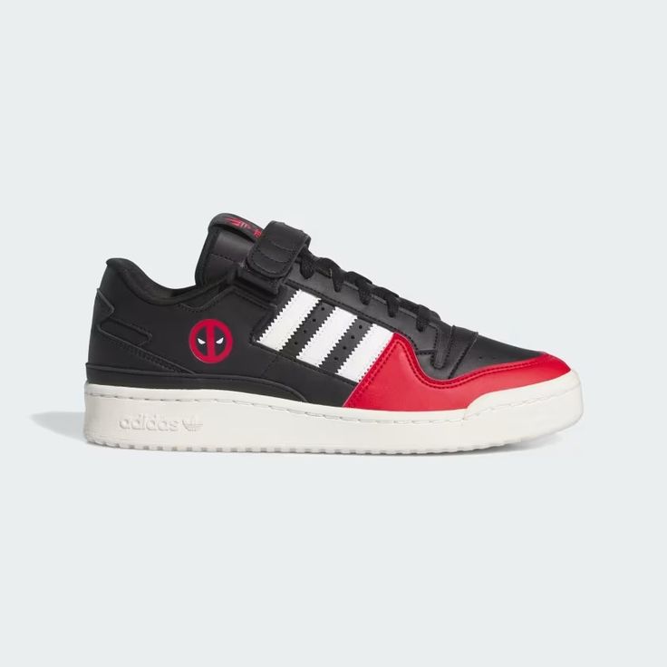 adidas Forum Low Marvel Shoes - Black | Free Shipping with adiClub | adidas US Adidas Black Sneakers, Marvel Shoes, Adidas Forum Low, Forum Low, Circular Logo, Adidas Primeknit, Adidas Forum, Anti Hero, Deadpool Wolverine