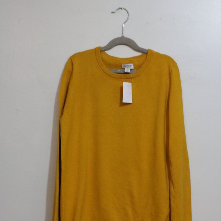 Nwt Fine Knitted J Crew Sweater Mustard/Yellow Color Yellow Sweatshirt With Ribbed Cuffs For Spring, Yellow Ribbed Cuffs Sweatshirt For Spring, Yellow Casual Top With Ribbed Cuffs, Casual Yellow Top With Ribbed Cuffs, Yellow Sweater With Ribbed Cuffs Crew Neck, Yellow Crew Neck Sweater With Ribbed Cuffs, Yellow Crew Neck Casual Sweater, Yellow Casual Crew Neck Sweater, Casual Yellow Crew Neck Sweater