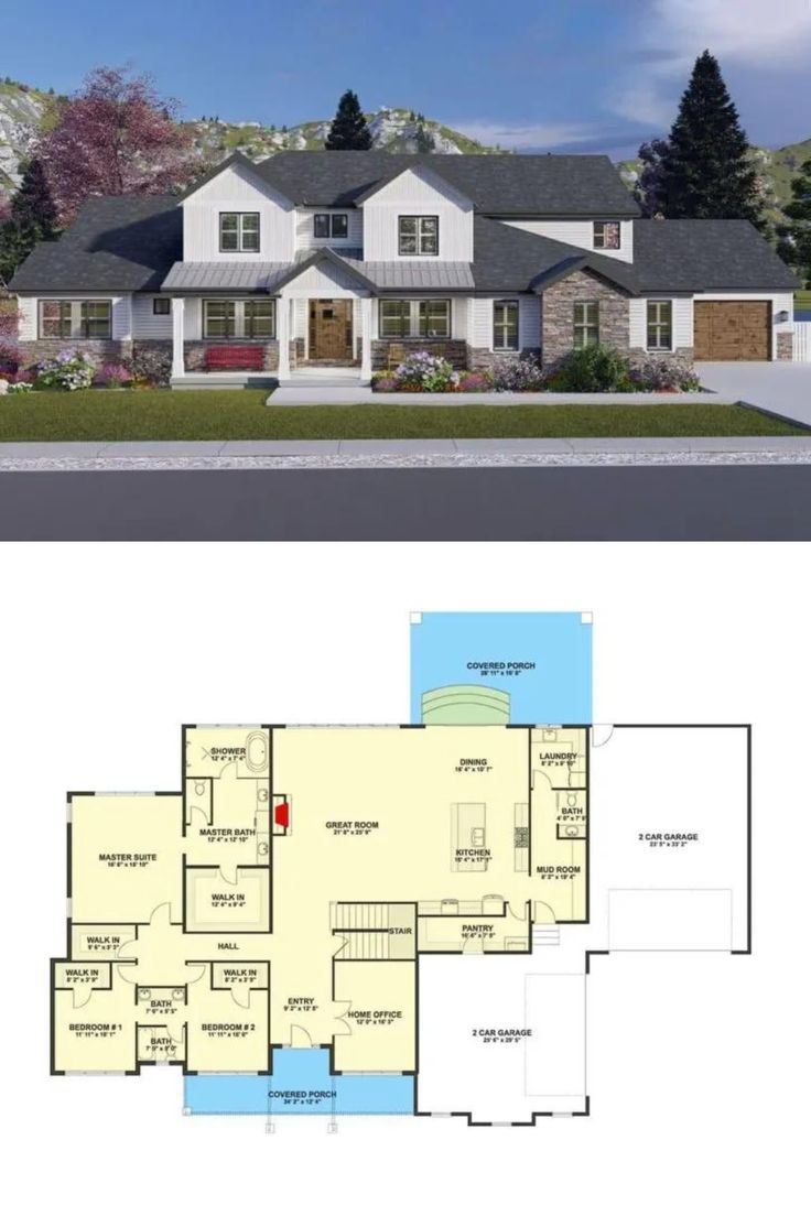 5,000 Sq Ft 5-Bedroom Exclusive Modern Farmhouse House Plan with Balcony Loft and Two Double Garages Farmhouse With Balcony, House Plan With Balcony, Roof Accents, Horizontal Siding, Barn Style Garage, Spacious Balcony, White French Doors, Wooden Barn Doors, Southern Traditional