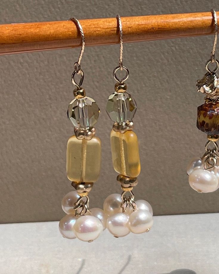 All hand made by SeaLemon Gold Beaded Sterling Silver Earrings, Handmade Cream Dangle Earrings, Gold Beaded Earrings With Pearl Drop For Gifts, Gold Pearl Drop Beaded Earrings For Gift, Elegant Yellow Beaded Earrings For Gift, Handmade Everyday Pearl Drop Earrings, Handmade Cream Drop Earrings, Handmade Gold Pearl Beaded Earrings, Elegant Yellow Beaded Dangle Earrings