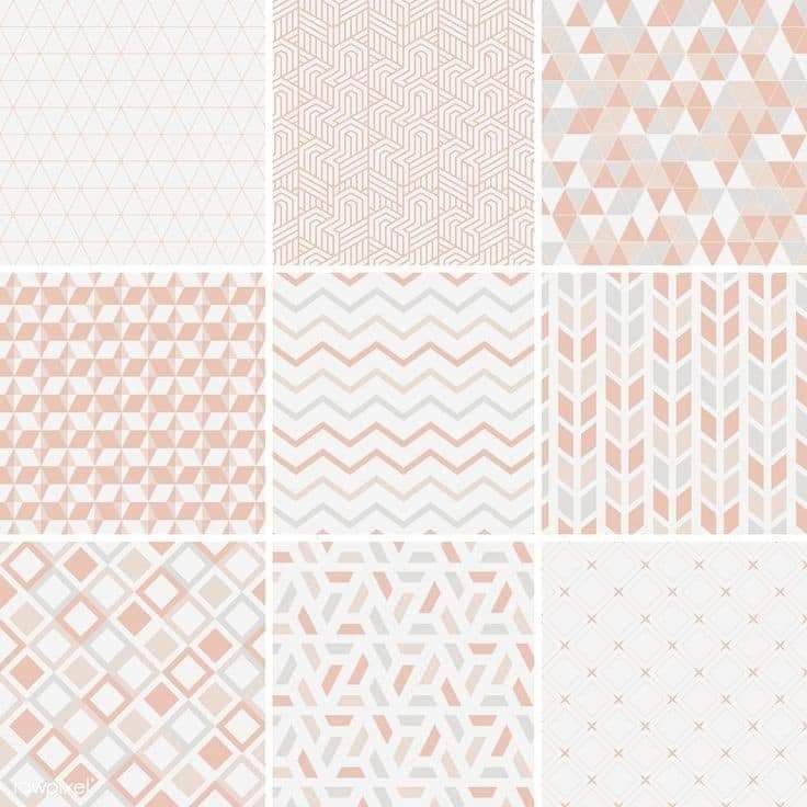 six different geometric patterns in pink and grey tones, each with an interesting design pattern