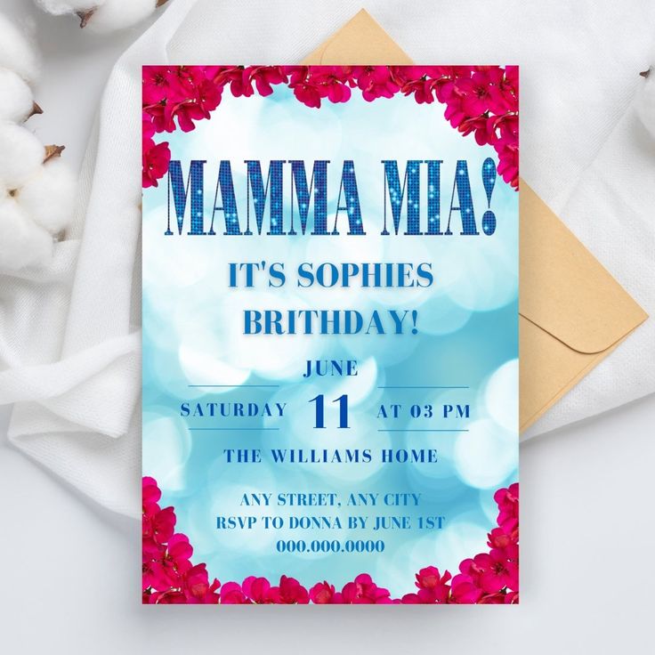 Mama Mia Party Invitations, Mamma Mia Themed Invitations, Mamma Mia Printables, Mamma Mia Birthday Invitations, Mamma Mia Party Invitations, Mamma Mia Bday Invitation, Mama Mia, Mia 3, Pink Invitations