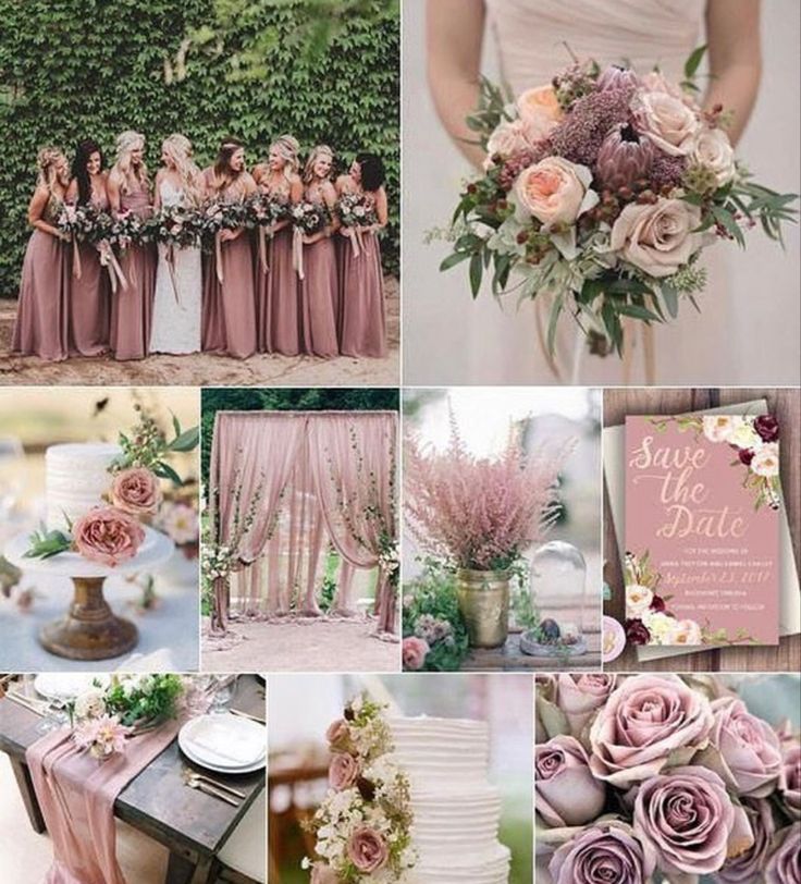 a collage of pink and green wedding colors